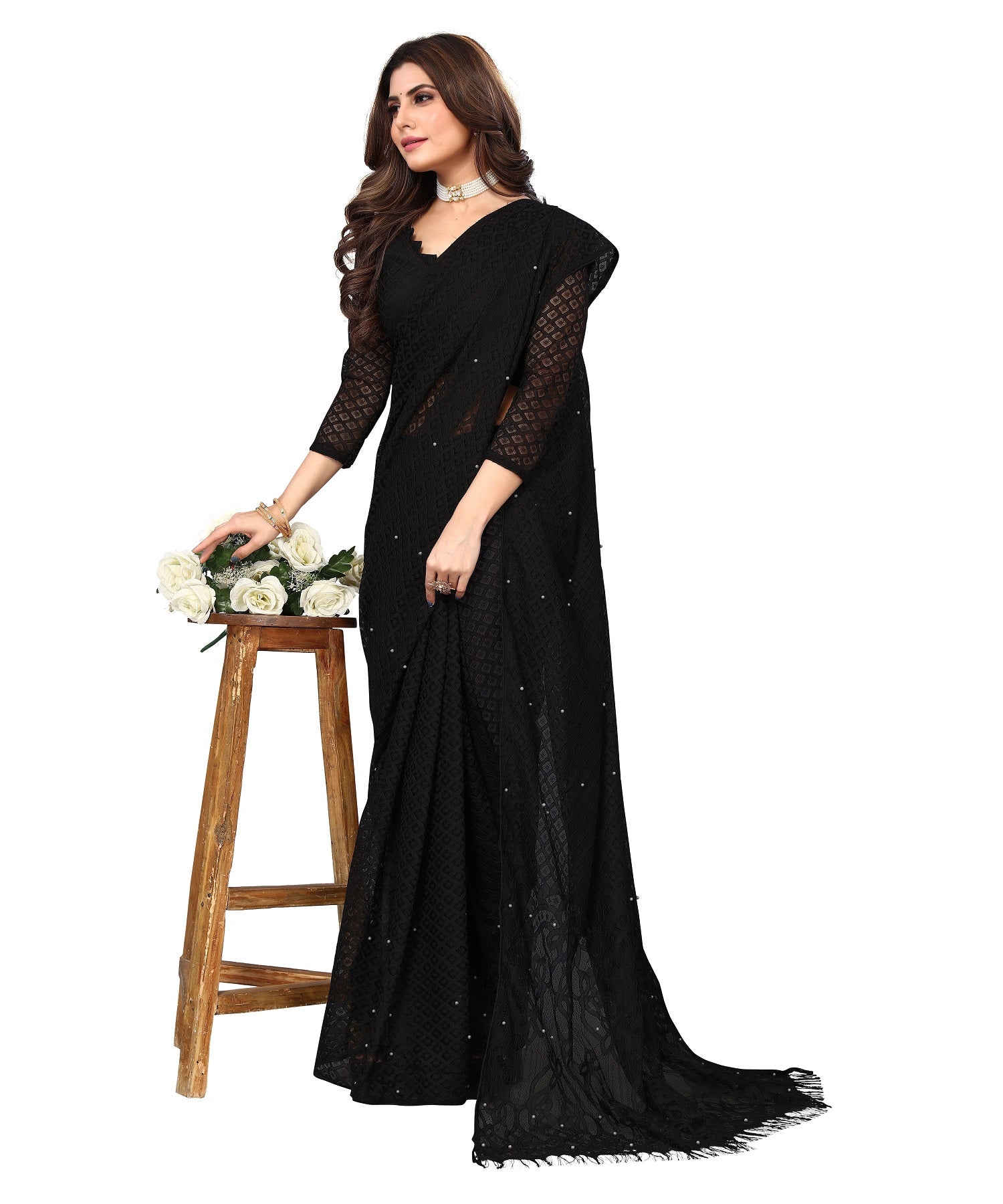 Vamika Net Brasso Black Light Weight Trendy Look Bollywood Style Saree | Grocsy