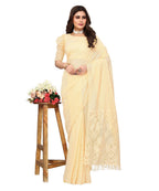 Vamika Net Brasso Cream Light Weight Trendy Look Bollywood Style Saree | Grocsy