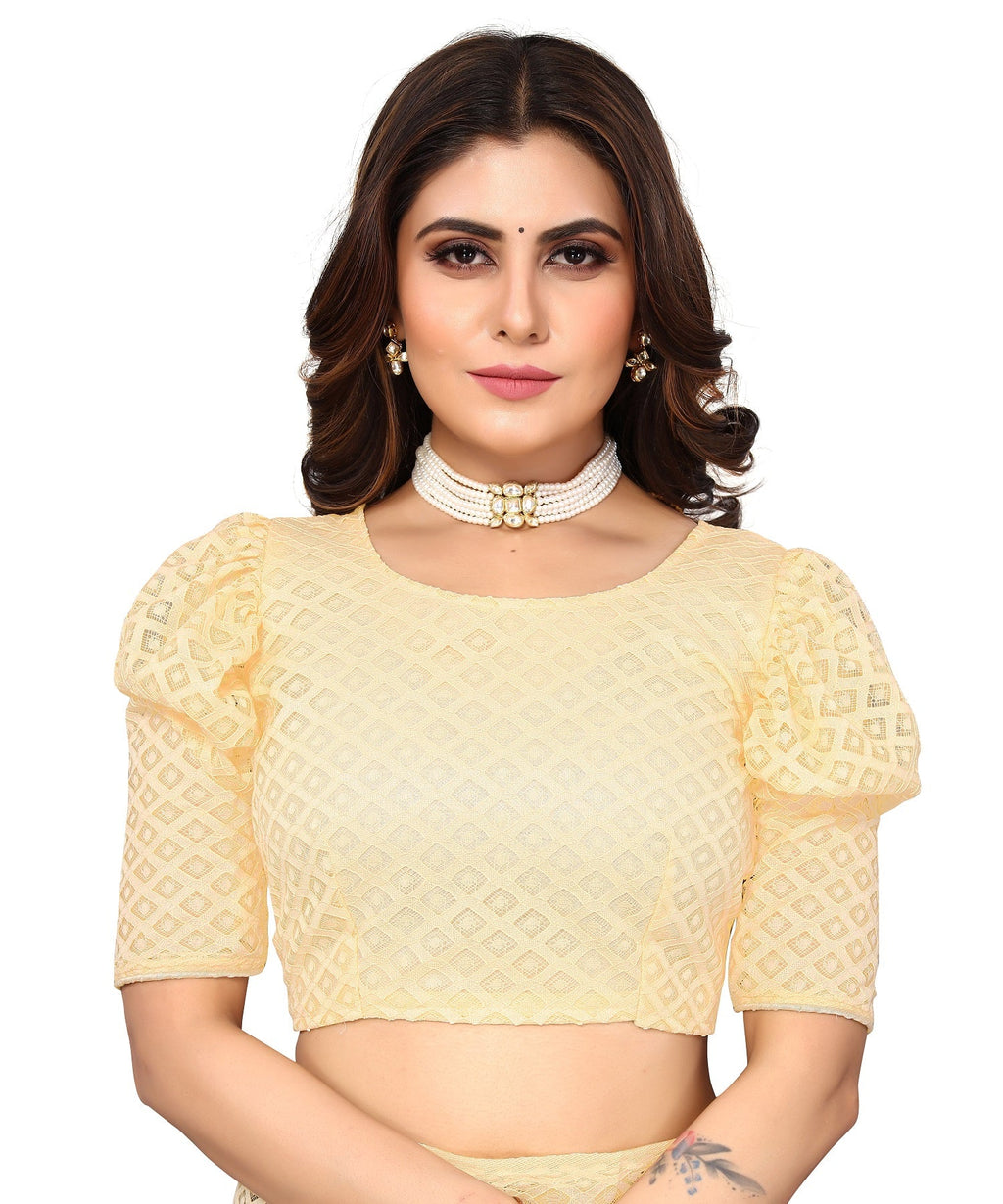 Vamika Net Brasso Cream Light Weight Trendy Look Bollywood Style Saree | Grocsy