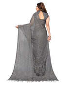 Vamika Net Brasso Grey Light Weight Trendy Look Bollywood Style Saree | Grocsy