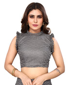 Vamika Net Brasso Grey Light Weight Trendy Look Bollywood Style Saree | Grocsy