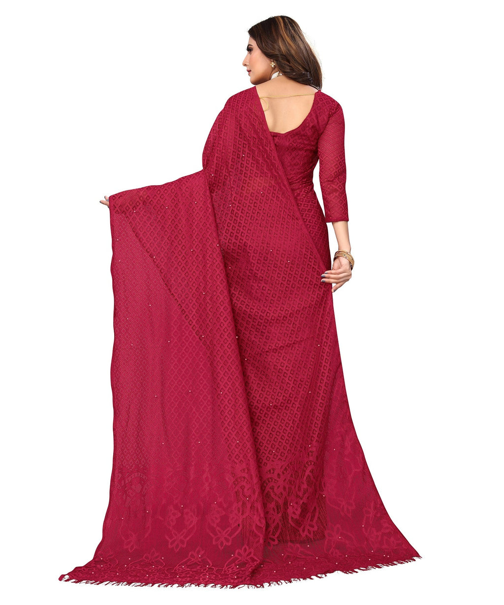 Vamika Net Brasso Maroon Light Weight Trendy Look Bollywood Style Saree | Grocsy