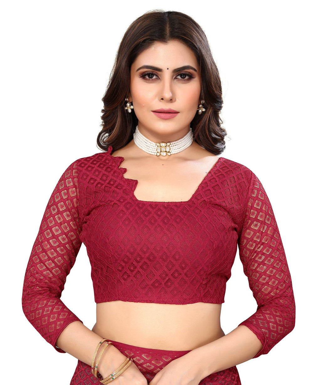 Vamika Net Brasso Maroon Light Weight Trendy Look Bollywood Style Saree | Grocsy