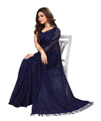 Vamika Net Brasso Navy Light Weight Trendy Look Bollywood Style Saree | Grocsy