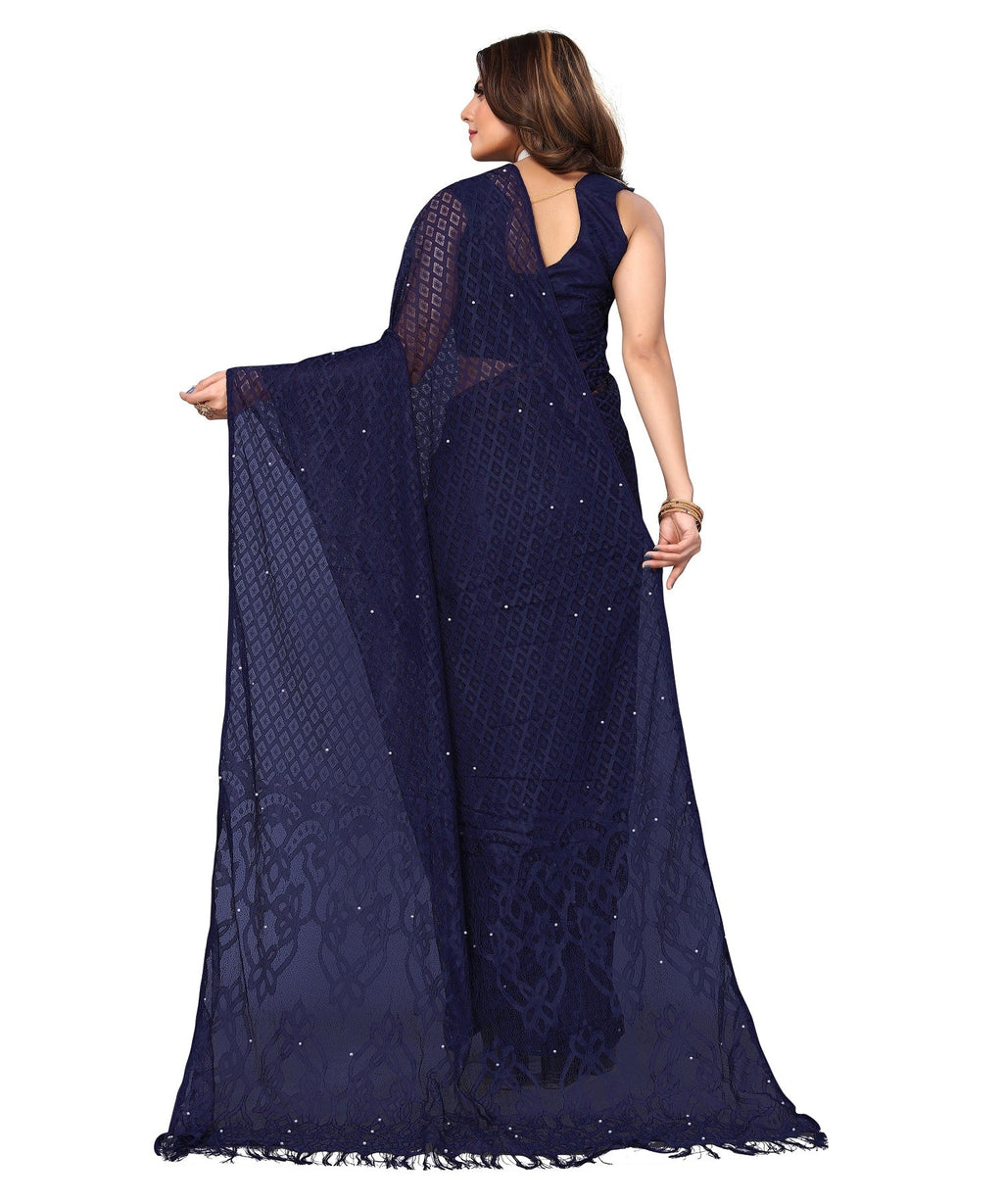 Vamika Net Brasso Navy Light Weight Trendy Look Bollywood Style Saree | Grocsy