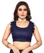 Vamika Net Brasso Navy Light Weight Trendy Look Bollywood Style Saree | Grocsy