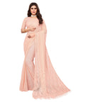 Vamika Net Brasso Peach Light Weight Trendy Look Bollywood Style Saree | Grocsy