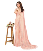Vamika Net Brasso Peach Light Weight Trendy Look Bollywood Style Saree | Grocsy