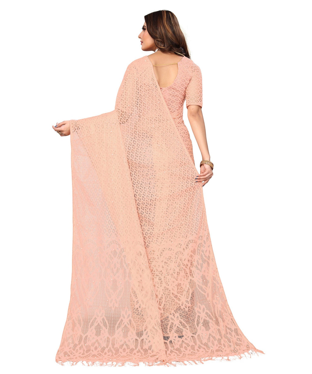 Vamika Net Brasso Peach Light Weight Trendy Look Bollywood Style Saree | Grocsy