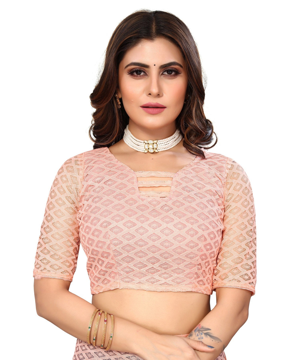 Vamika Net Brasso Peach Light Weight Trendy Look Bollywood Style Saree | Grocsy