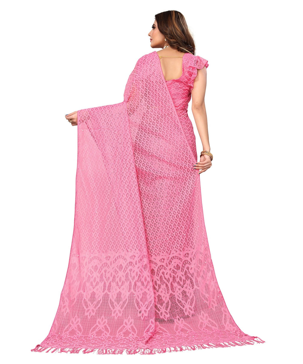 Vamika Net Brasso Pink Light Weight Trendy Look Bollywood Style Saree | Grocsy