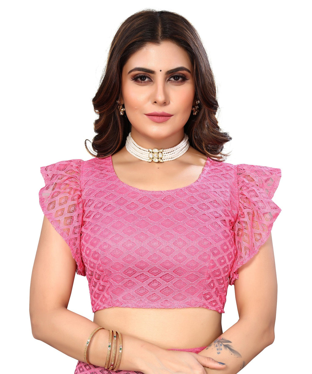 Vamika Net Brasso Pink Light Weight Trendy Look Bollywood Style Saree | Grocsy
