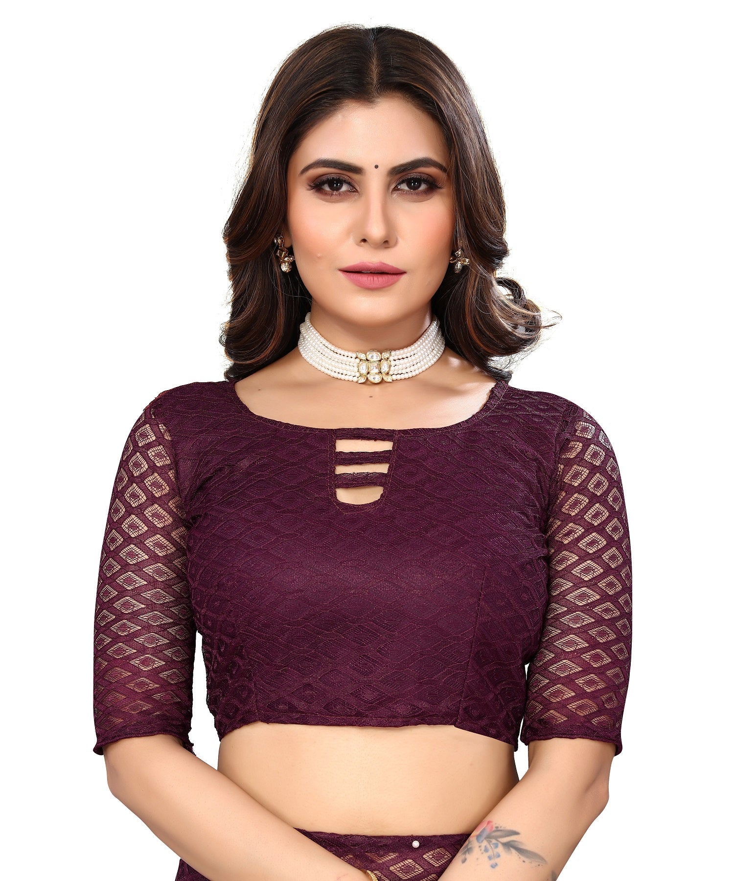 Vamika Net Brasso Purple Light Weight Trendy Look Bollywood Style Saree | Grocsy