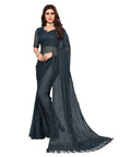 Vamika Net Brasso Rama Green Light Weight Trendy Look Bollywood Style Saree | Grocsy