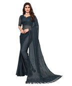 Vamika Net Brasso Rama Green Light Weight Trendy Look Bollywood Style Saree | Grocsy