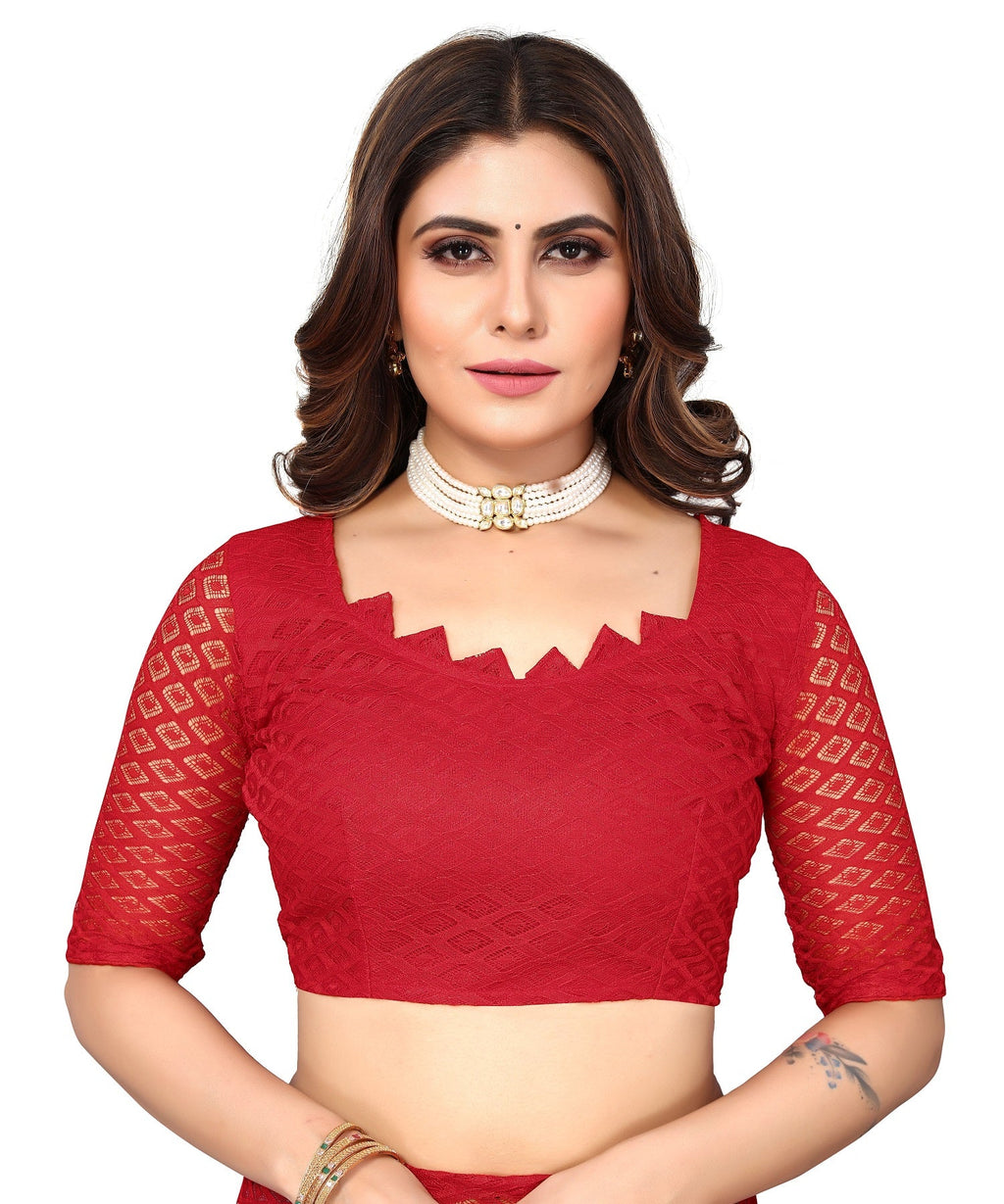 Vamika Net Brasso Red Light Weight Trendy Look Bollywood Style Saree | Grocsy