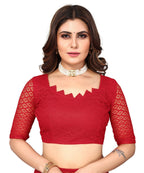 Vamika Net Brasso Red Light Weight Trendy Look Bollywood Style Saree | Grocsy