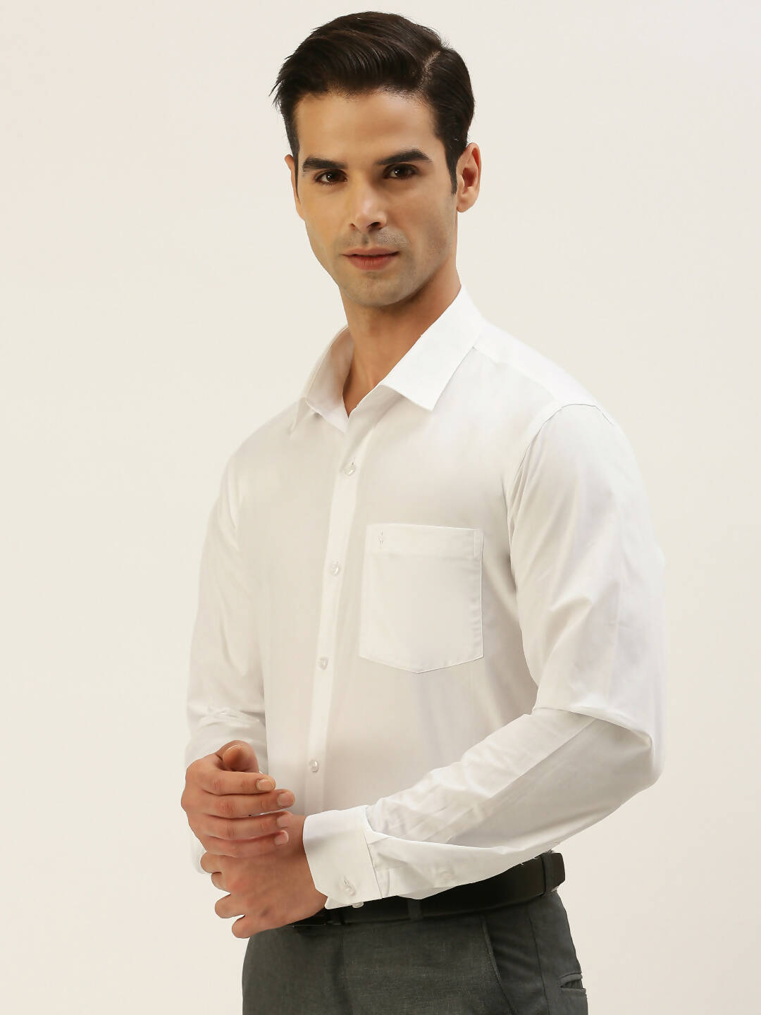 Ramraj Cotton Mens Full Sleeve Formal 100 % Cotton White Shirt | Grocsy