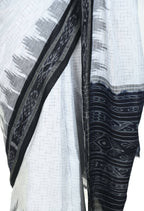 Vamika Sambalpuri Ikat Cotton Jharana White & Black Saree | Grocsy