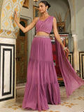 Janasya Lavender Georgette Foil Print Lehenga Choli | Grocsy