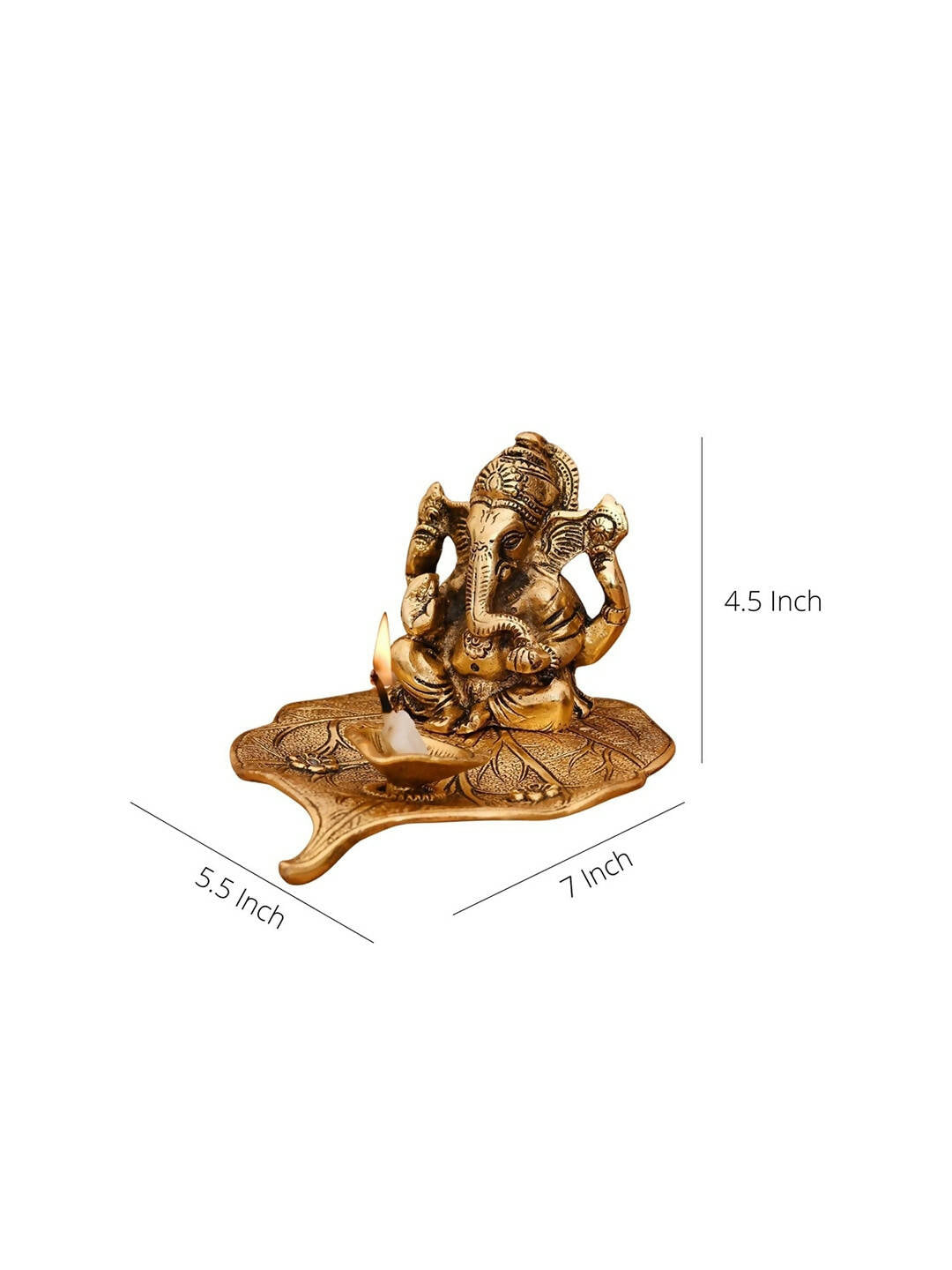 CraftVatika Gold Toned Aluminium Ganesh with Diya Idol | Grocsy