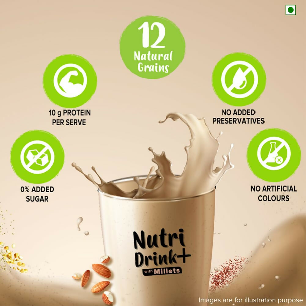 Tata Soulfull Nutri Drink+ With Millets, 0% Added Sugar - Almond Flavor | Grocsy