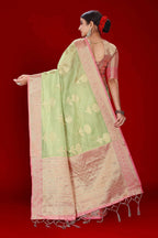 Green Soft Organza Woven Design Saree With Unstitched Blouse Piece - Zaara | Grocsy