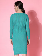 Women Green Acrylic Self Design Winter Dress - Wool Trees | Grocsy