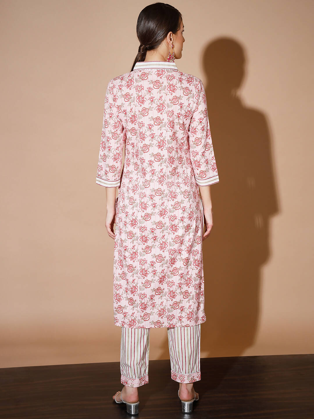 Myshka Women Pink Floral Kurta & Trousers | Grocsy