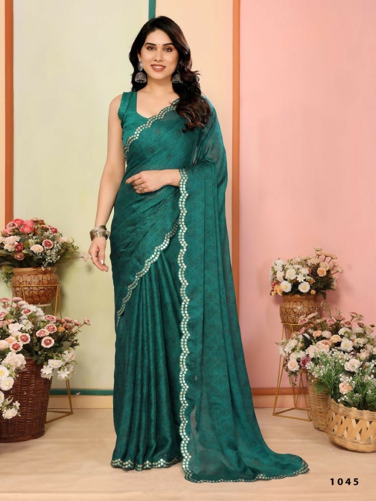 Aafreen Partywear Designer Green White Rangoli Fancy Saree | Grocsy