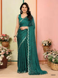 Aafreen Partywear Designer Green White Rangoli Fancy Saree | Grocsy