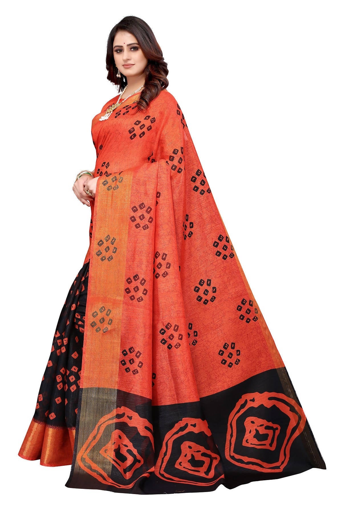Vamika Ethnic Fire Black Jari Border Linen Saree | Grocsy