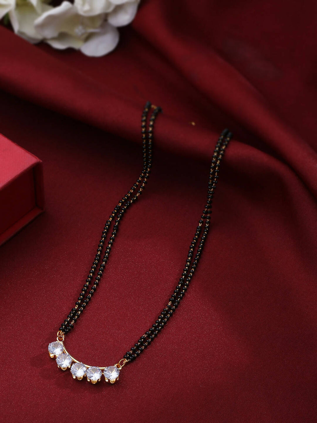 NVR Women Ethnic Gold-Polished Beaded Mangalsutra With Ad Stone | Grocsy