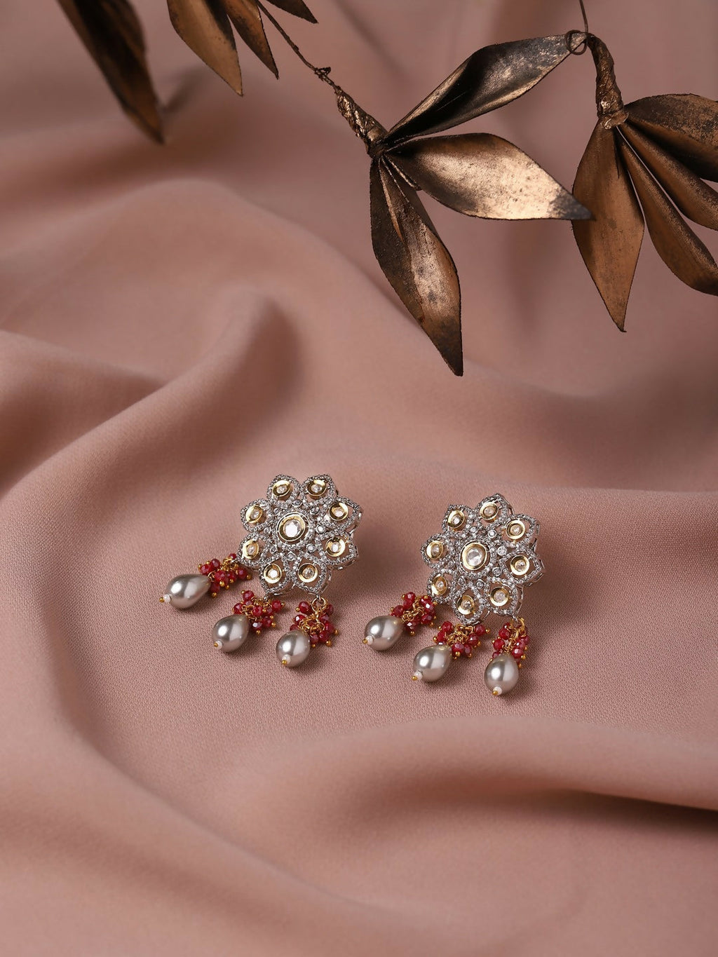 Diamond & Semi Precious Stone Earrings- Ruby Raang | Grocsy