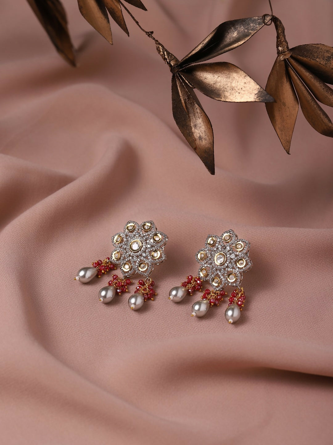 Diamond & Semi Precious Stone Earrings- Ruby Raang | Grocsy