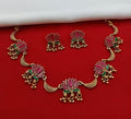 Jewel City Lotus Design Gold-Plated Traditional Necklace Set for Women & Girls – Ethnic Enamel Choker with Earrings | Grocsy