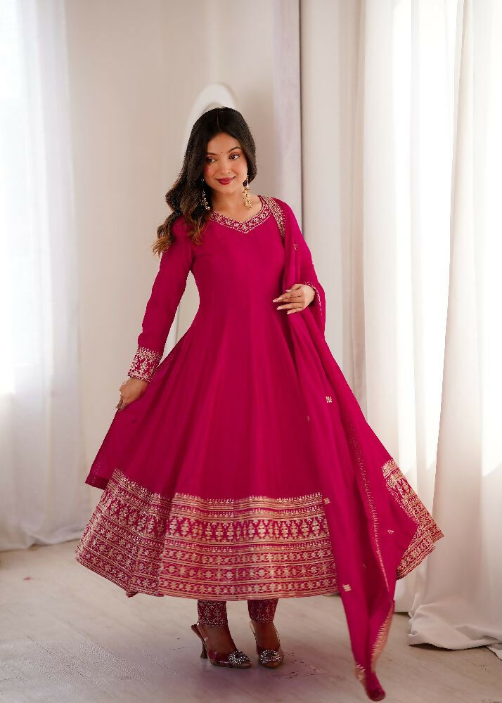 Teeya Creation Rani Color Vichitra Silk Embroidery Work Party Wear Long Gown | Grocsy