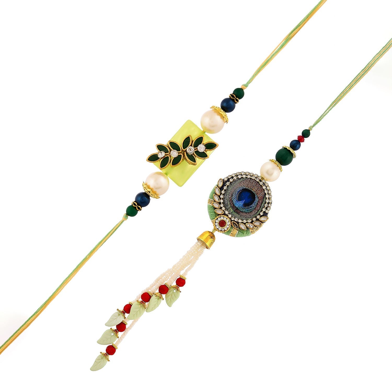 trueBrowns X Voylla Peacock Feathers And Beads Bhaiya Bhabhi Lumba Rakhi | Grocsy