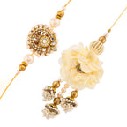 trueBrowns X Voylla White Pearls And Kundan Gems Bhaiya Bhabhi Lumba Rakhi | Grocsy