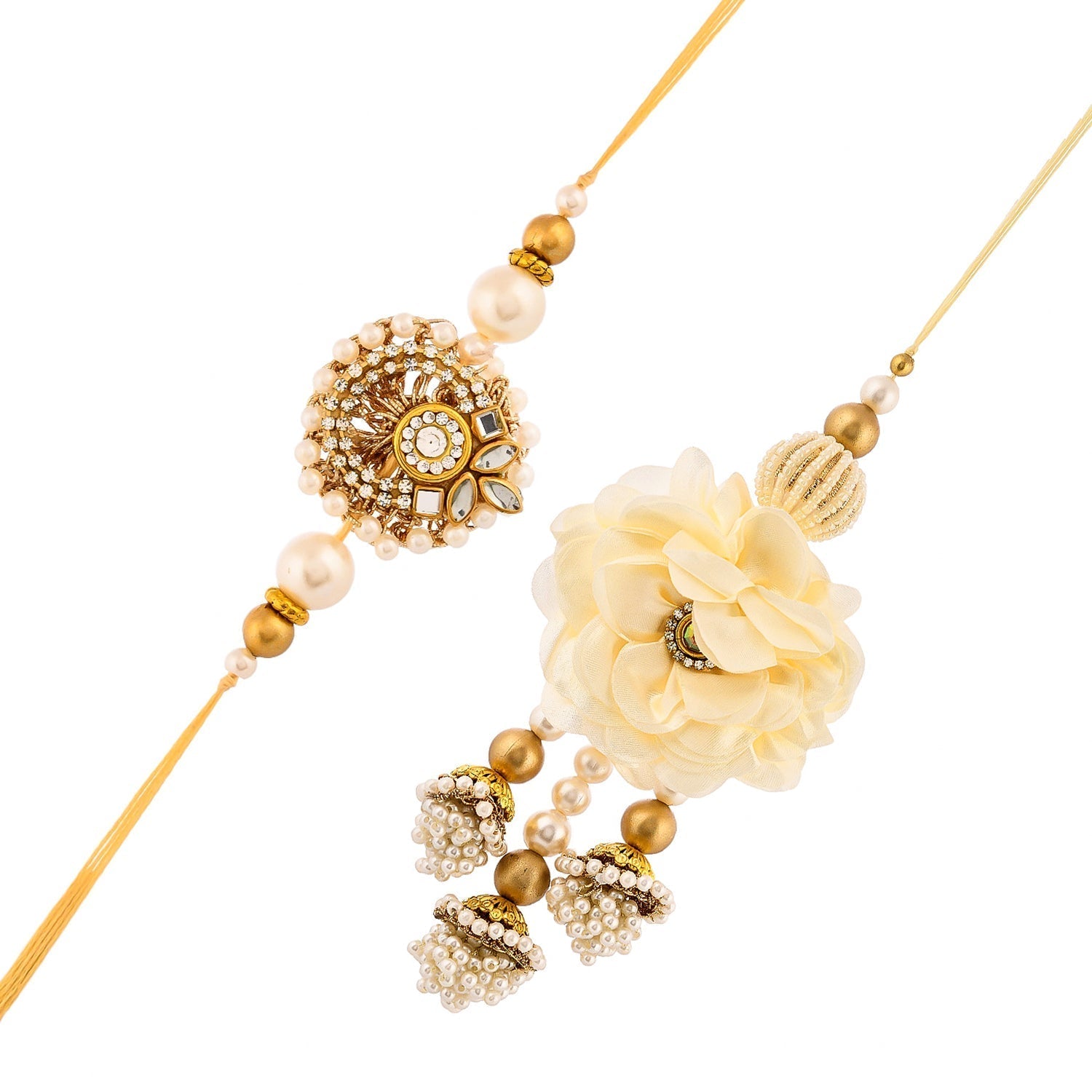 trueBrowns X Voylla White Pearls And Kundan Gems Bhaiya Bhabhi Lumba Rakhi | Grocsy