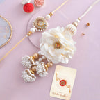 trueBrowns X Voylla White Pearls And Kundan Gems Bhaiya Bhabhi Lumba Rakhi | Grocsy