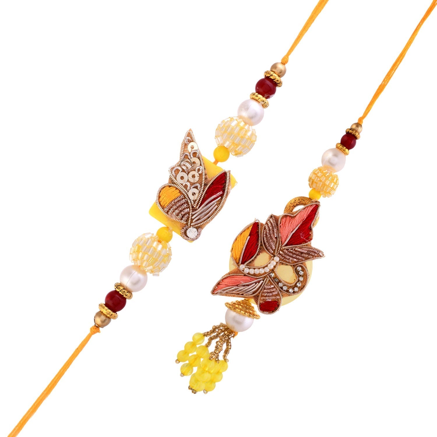 trueBrowns X Voylla Faux Pearls And Kundan Gems Bhaiya Bhabhi Lumba Rakhi | Grocsy