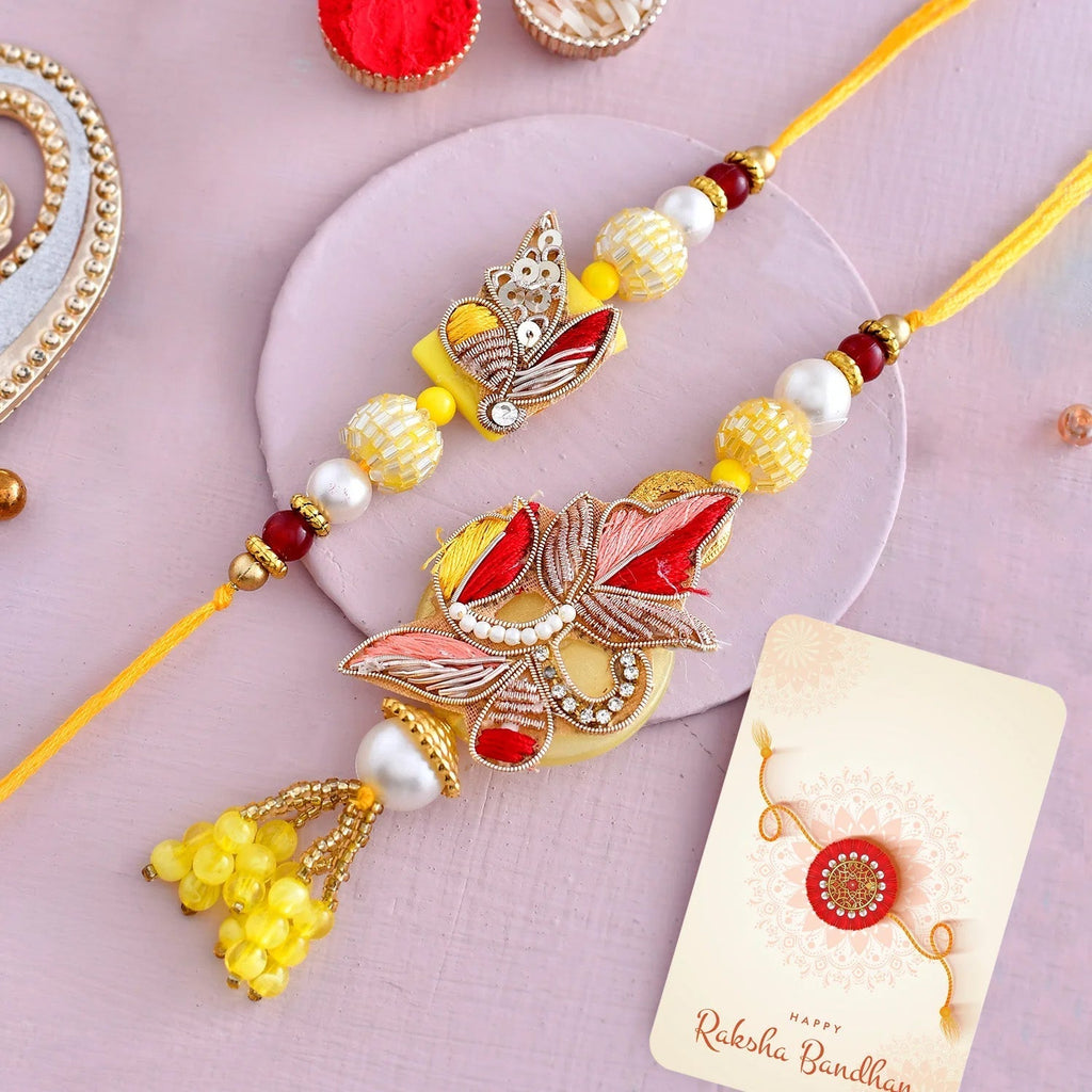 trueBrowns X Voylla Faux Pearls And Kundan Gems Bhaiya Bhabhi Lumba Rakhi | Grocsy