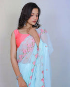 Vamsee Rashmika Sky Blue Georgette Saree | Grocsy