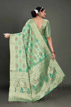 Sea Green Soft Organza Woven Design Saree With Unstitched Blouse Piece - Zaara | Grocsy