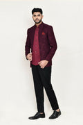 Joban Fashion Maroon Colored Imported Jacquard Fabric Open Prince Coat, Jacket With Pant | Grocsy