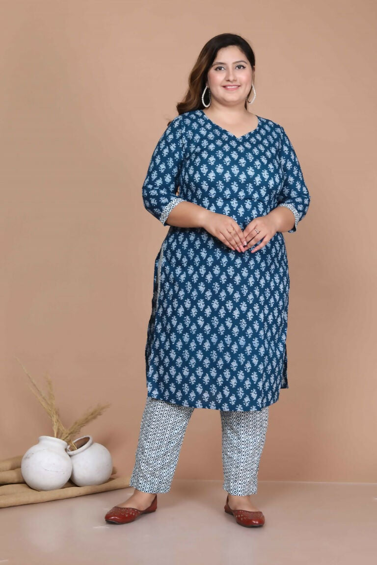Miravan Women's Plus Size Pure Cotton Straight Kurta And Palazzo Set | Grocsy