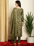 Jyoti Fashion Women's Green Pashmina Floral Digital Printed Kurta with Trouser & Dupatta | Grocsy