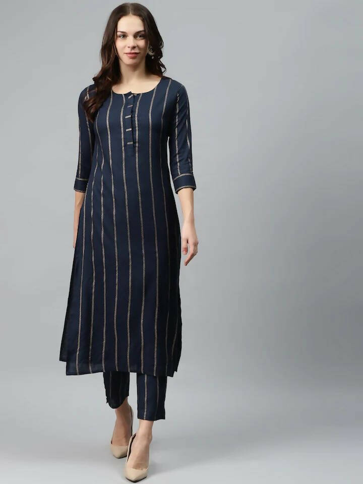 Vamika Printed Rayon Blue Party Wear/Casual Wear Kurta Set/Suit | Grocsy