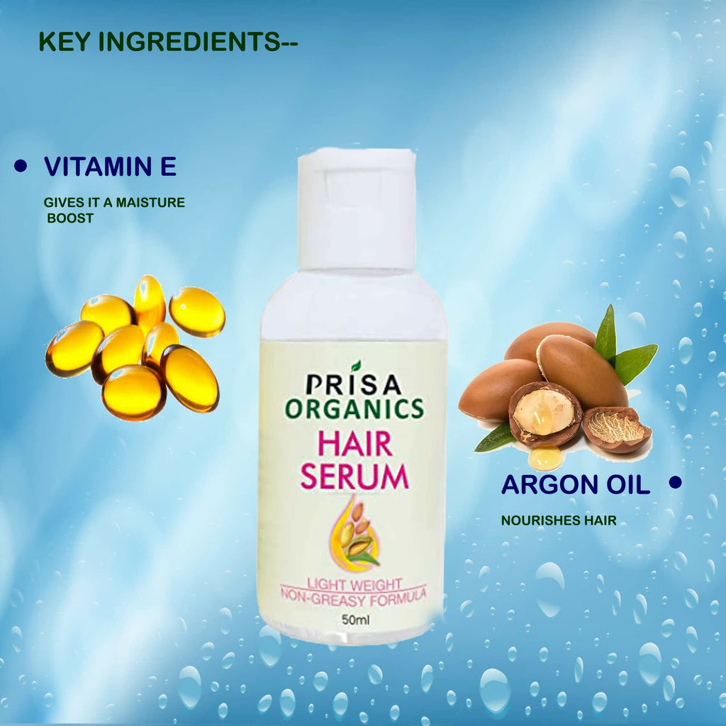 Prisa Organics Hair Serum With Argan Oil & Vitamin E - Promotes Hair Growth, Prevents Hair Loss and Thinning | Grocsy